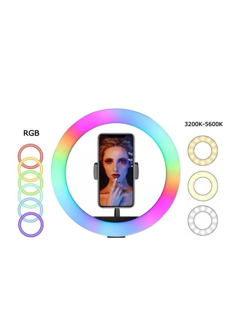 DIGI CORE - 10 inch RGB Ring Light With Tripod Stand 2.1 Meter Height RGB Selfie Light And 360° Phone Holder For Live Broadcast Youtube Instagram And Tik Tok Video Making - Image 1