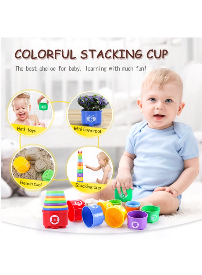 COGNIKIDS 10 قطع أكواب ملونة للتكديس - لعبة تعليمية مبكرة مع كتل تعشيق مع ضوء وصوت - للعب في الحمام والشاطئ والفرز - خالية من BPA للأطفال من عمر 10 أشهر وما فوق - Image 5