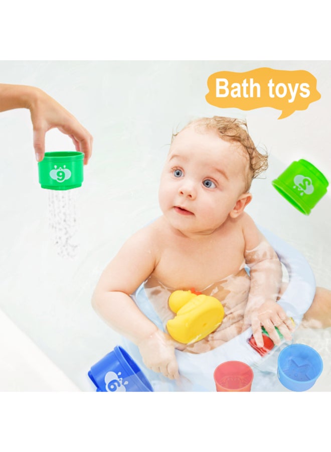 COGNIKIDS 10 قطع أكواب ملونة للتكديس - لعبة تعليمية مبكرة مع كتل تعشيق مع ضوء وصوت - للعب في الحمام والشاطئ والفرز - خالية من BPA للأطفال من عمر 10 أشهر وما فوق - Image 3