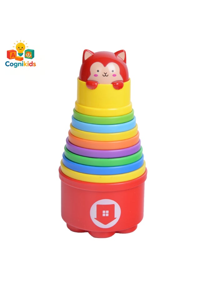 COGNIKIDS 10 قطع أكواب ملونة للتكديس - لعبة تعليمية مبكرة مع كتل تعشيق مع ضوء وصوت - للعب في الحمام والشاطئ والفرز - خالية من BPA للأطفال من عمر 10 أشهر وما فوق - Image 1