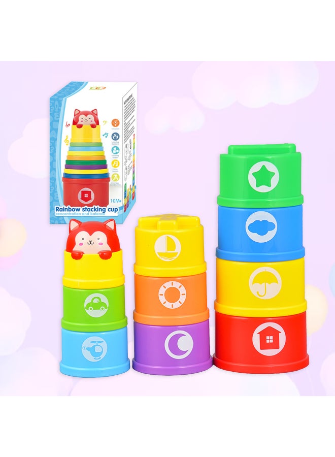 COGNIKIDS 10 قطع أكواب ملونة للتكديس - لعبة تعليمية مبكرة مع كتل تعشيق مع ضوء وصوت - للعب في الحمام والشاطئ والفرز - خالية من BPA للأطفال من عمر 10 أشهر وما فوق - Image 2