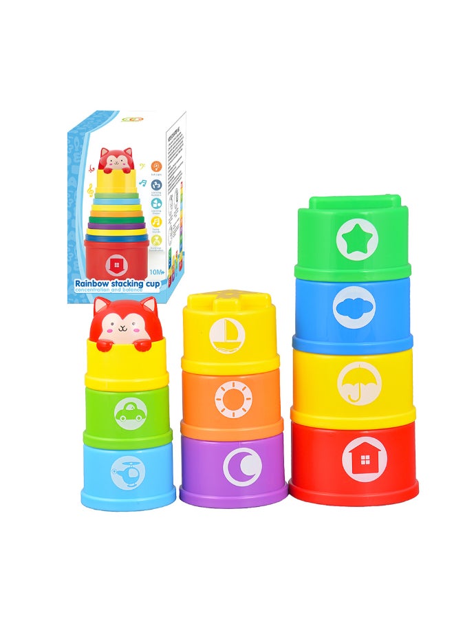 COGNIKIDS 10pcs Colorful Stacking Cups Toy – Early Learning Educational Nesting Blocks with Light & Sound – Bath, Beach & Sorting Play – BPA-Free for Toddlers 10M+ - Image 1