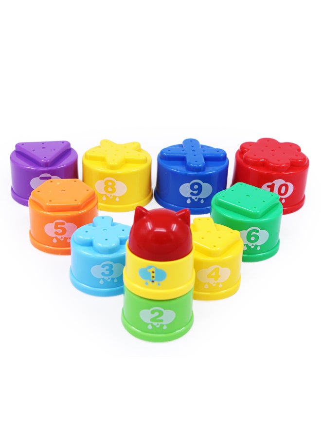 COGNIKIDS 10pcs Colorful Stacking Cups Toy – Early Learning Educational Nesting Blocks with Light & Sound – Bath, Beach & Sorting Play – BPA-Free for Toddlers 10M+ - Image 4