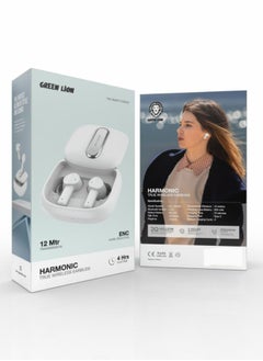 GREEN LION Harmonic True Wireless Earbuds|12 Mtr Transmission & ENC Noise Reduction | 4 Hours Playtime with Type C Charging Port - White  - Image 3