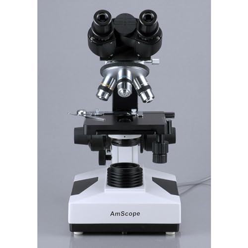 AmScope B490 Compound Binocular Microscope, WF10x Eyepieces, 40X-1000X Magnification, Brightfield, Halogen Illumination, Abbe Condenser, Double-Layer Mechanical Stage, Sliding Head, High-Resolution Optics, Anti-Mold - Image 3