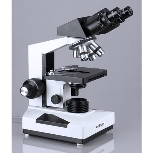 AmScope B490 Compound Binocular Microscope, WF10x Eyepieces, 40X-1000X Magnification, Brightfield, Halogen Illumination, Abbe Condenser, Double-Layer Mechanical Stage, Sliding Head, High-Resolution Optics, Anti-Mold - Image 2
