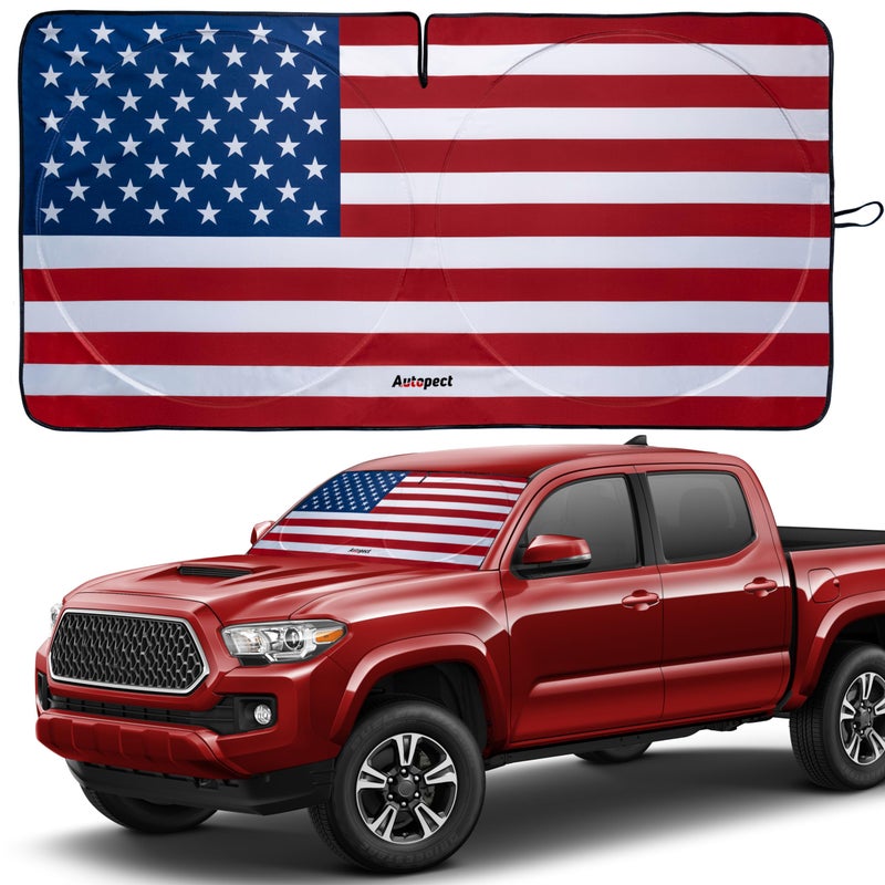 Autopect Windshield Sun Shade American Flag Design HighResolution Sun Visor for Car Truck SUV with Mirror CutOut for Interior Sun Protection Foldable Car Sun Shade Original Small