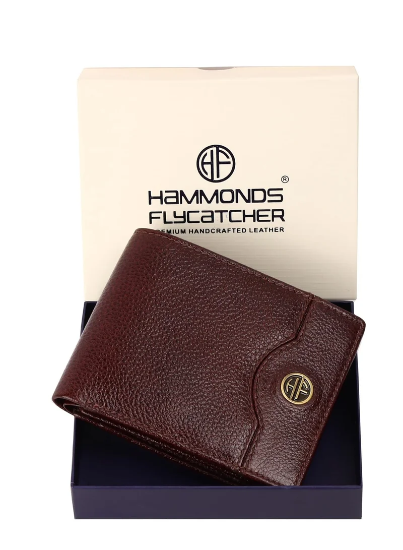 HAMMONDS FLYCATCHER Leather Wallet for Men, RFID Protected Leather Purse for Men, Money Purse for Men, Bi-Fold Wallet, 6 Card Slots, 1 ID Slots, Coin Pocket, Hidden Pockets - Brown | XRPB