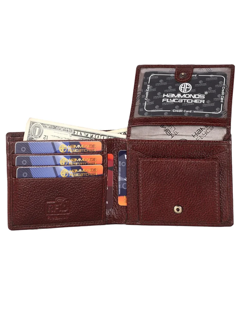 HAMMONDS FLYCATCHER Leather Wallet for Men, RFID Protected Leather Purse for Men, Money Purse for Men, Bi-Fold Wallet, 6 Card Slots, 1 ID Slots, Coin Pocket, Hidden Pockets - Brown | XRPB
