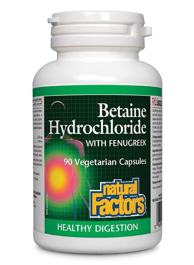 natural Factors , Betaine HCL 500 mg, Supports Healthy Digestion and a Healthy Microbiome, 90 capsules (90 servings) - Image 1