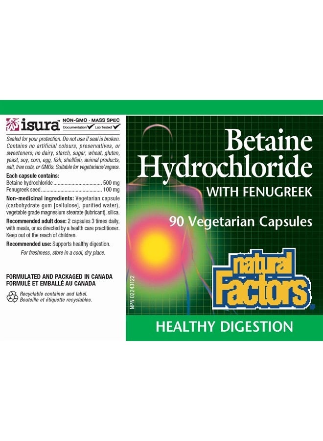 natural Factors , Betaine HCL 500 mg, Supports Healthy Digestion and a Healthy Microbiome, 90 capsules (90 servings) - Image 2