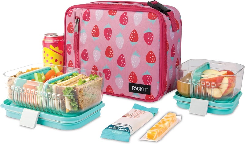 Pac-Kit Freezable Classic Lunch Box, Sweet Strawberry, Built with ECOFREEZE Technology, Collapsible, Reusable, Zip Closure With Zip Front Pocket and Buckle Handle, Designed for Fresh Lunch On the Go - Image 5