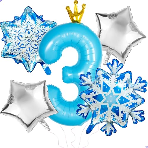 Florisland Frozen 3rd Birthday Party Decorations Balloon 40 Elsa 3 Balloon with Crown SnowFlake Foil Mylar Balloons for Princess Anna Elsa Frozen Theme Supplies Birthday Decorations Party Favors - Image 1
