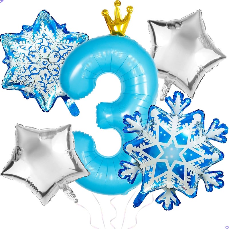 Florisland Frozen 3rd Birthday Party Decorations Balloon 40 Elsa 3 Balloon with Crown SnowFlake Foil Mylar Balloons for Princess Anna Elsa Frozen Theme Supplies Birthday Decorations Party Favors - Image 2