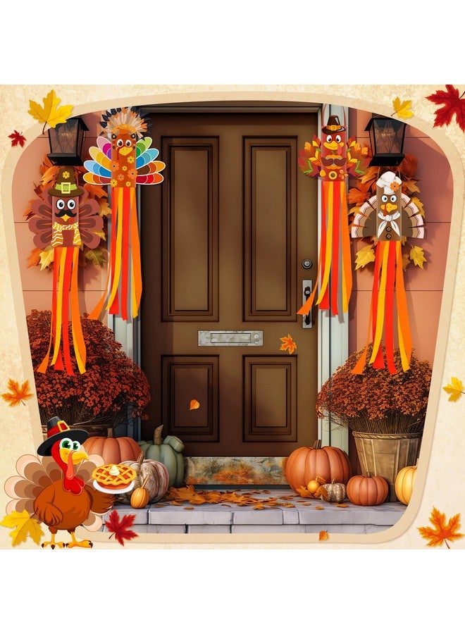 Pajean 27 Set Thanksgiving Turkey Windsock Decoration Paper Turkey Craft Diy Turkey Windsock Flags Hanging Ornament And Streamers Fall Wind Socks Outdoor For Home Yard Garden Patio Lawn Party Decor - Image 3