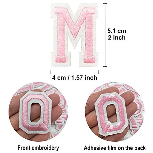 Jongdari Iron on Letters, 52 Pcs Alphabet Patches with Ironed Adhesive, Decorate Repair Patches for Shirts Jackets Hats Jeans Shoes Bags(Pink) - Image 2