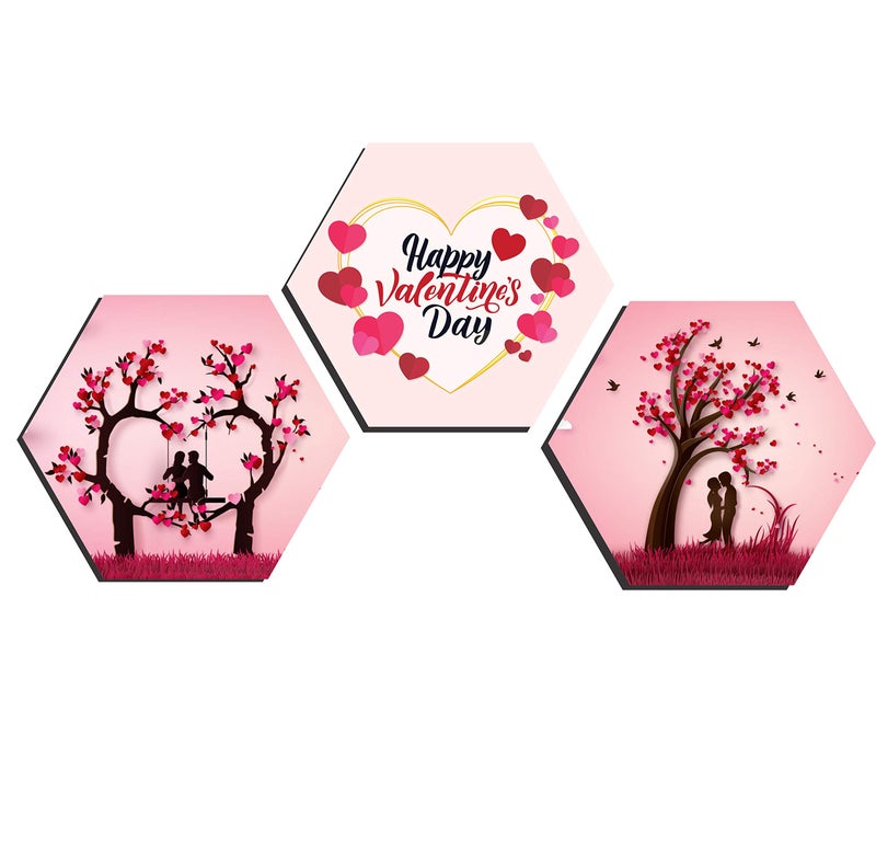 SAF paintings Hexagon Valentines Couple UV Textured Multi-Effect Abstract Painting (Set of 3, 17 Inch X 17 Inch, Multicolour - SANFHXS31099) - Image 4