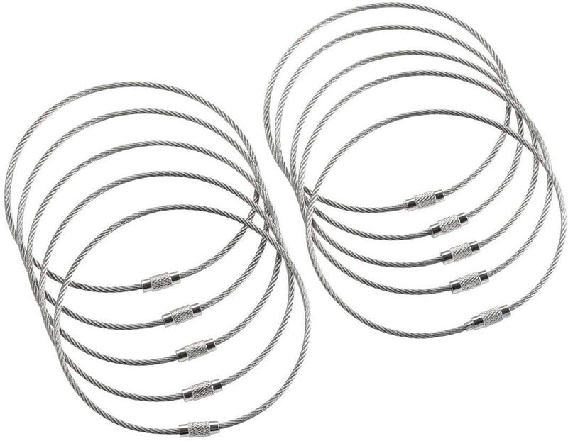 bayite BYT-WKC-054 10 Inch Stainless Steel Wire Keychains 2mm Cable Key Rings Heavy Duty Pack of 10 - Image 1