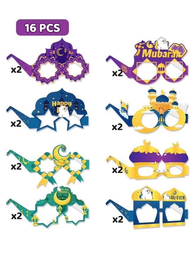 16-Piece Party Paper Glasses, Funny Paper Glasses, Mubarak Fancy Dress Props for Fun Stars Moon Themed Kids Party, Favors Mubarak Party Supplies, Mubarak Themed Party Decoration - Image 1
