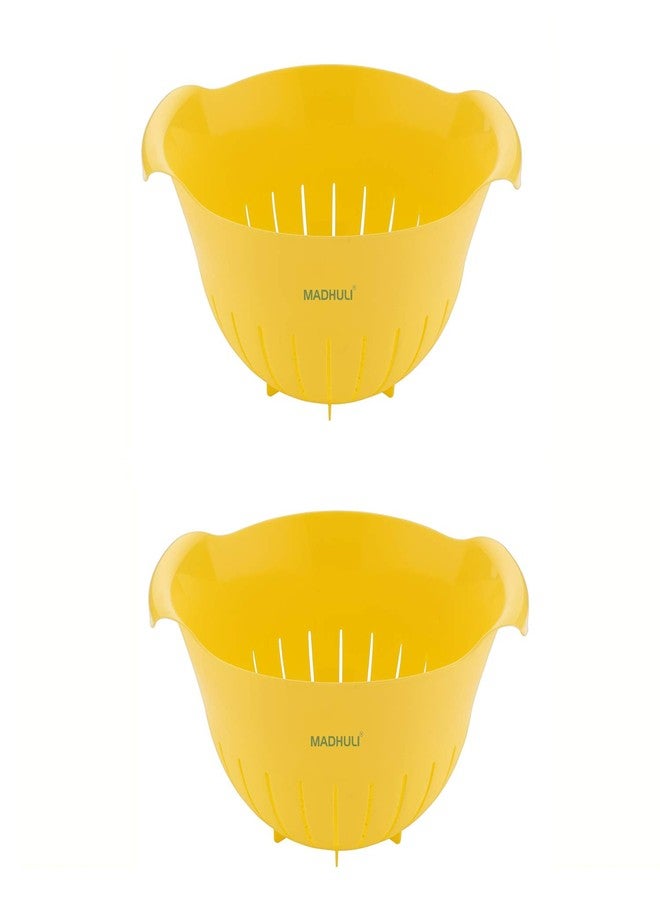 Madhuli Plastic 11 Inch Multi Color Rice Bowl Rice Pulses Fruits Vegetable Noodles Pasta Washing Bowl & Strainer Perfect for Storing, Straining,Colander Pack of 2 Yellow - Image 1