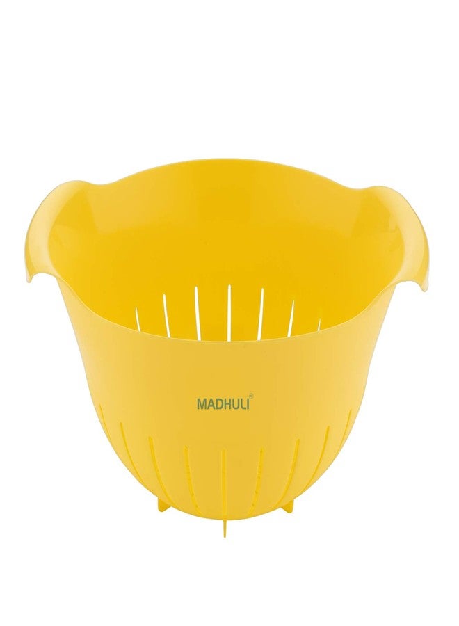 Madhuli Plastic 11 Inch Multi Color Rice Bowl Rice Pulses Fruits Vegetable Noodles Pasta Washing Bowl & Strainer Perfect for Storing, Straining,Colander Pack of 2 Yellow - Image 2