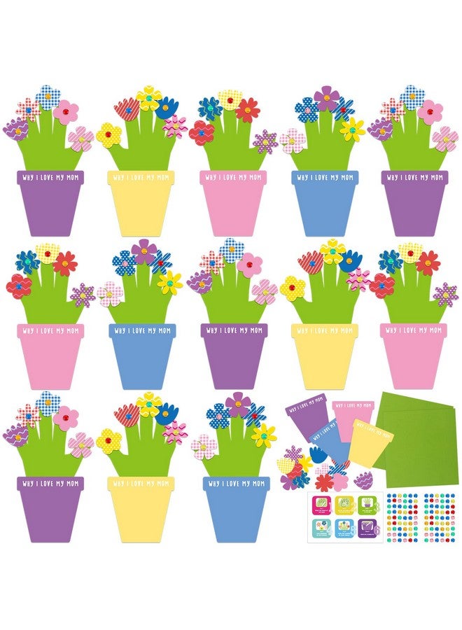 Geyee 16 Sets DIY Mother's Day Hand Crafts for Kids DIY Your Handprint Size Cutout Flower Pot Growing Kit Sticker Art Project Frames Flower Accessories for Mother's Day Gift Home School Classroom Activities - Image 1