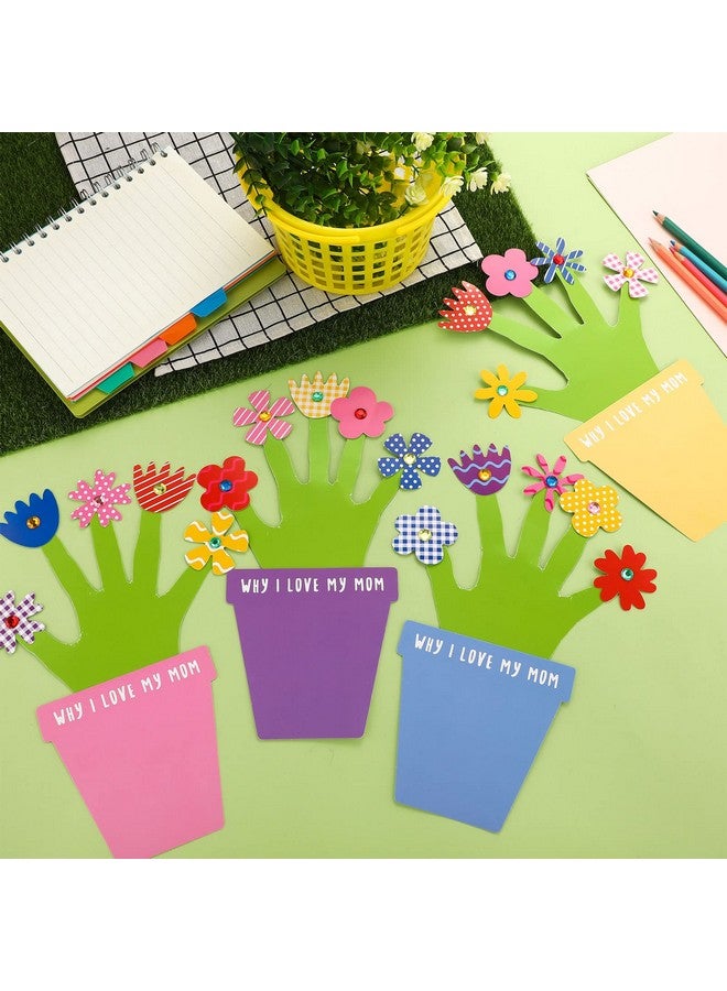 Geyee 16 Sets DIY Mother's Day Hand Crafts for Kids DIY Your Handprint Size Cutout Flower Pot Growing Kit Sticker Art Project Frames Flower Accessories for Mother's Day Gift Home School Classroom Activities - Image 4