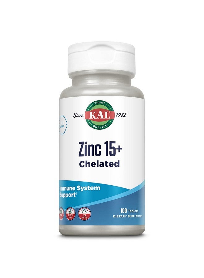 KAL Zinc 15+ With Betaine Hcl & Trace Minerals Healthy Metabolism & Immune System Function Support Chelated For Absorption Vegetarian 100 Tablets - Image 1
