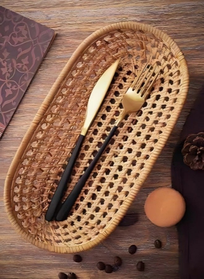 سلة خبز صغيرة من الخوص، سلة تقديم طعام منسوجة للفواكه والخضراوات، سلة خبز، سلة من الخيزران للخبز، صينية شاي بيضاوية منسوجة يدويًا، صينية تخزين خبز من الخيزران - Image 5