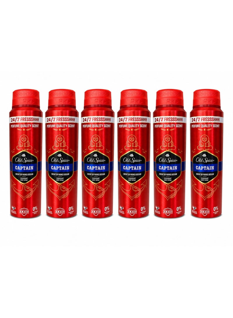 Old Spice Captain Scent Of Fire Ocean Deodorant Body Spray 150ml (Pack of 6) - Image 1