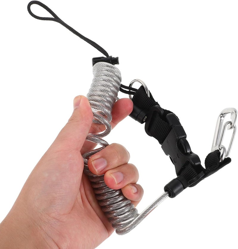 Scuba Diving Anti-lost Lanyard with Stainless Steel Safety Tether and Quick Release Buckle for Underwater Cameras and Dive Lights, Spring Coiled Strap for Scuba Gear in Silver Gray - Image 3