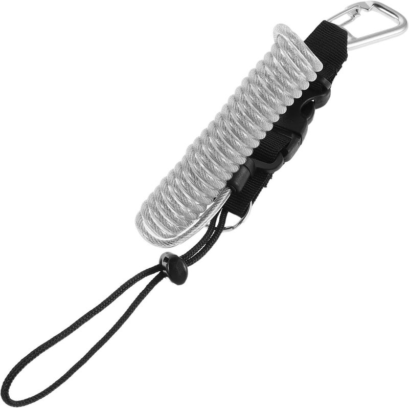 Scuba Diving Anti-lost Lanyard with Stainless Steel Safety Tether and Quick Release Buckle for Underwater Cameras and Dive Lights, Spring Coiled Strap for Scuba Gear in Silver Gray - Image 1