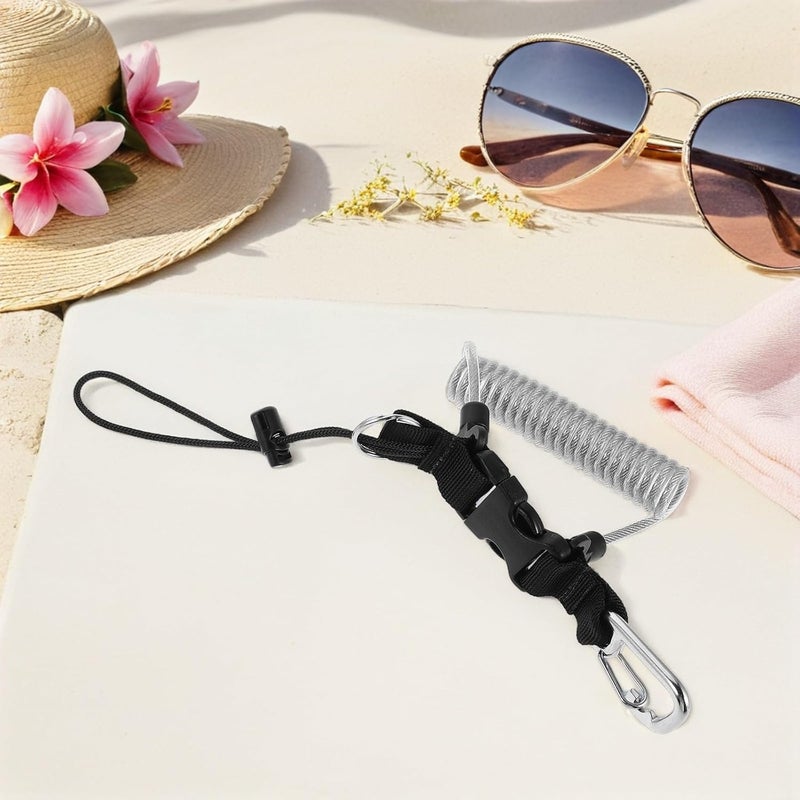 Scuba Diving Anti-lost Lanyard with Stainless Steel Safety Tether and Quick Release Buckle for Underwater Cameras and Dive Lights, Spring Coiled Strap for Scuba Gear in Silver Gray - Image 4