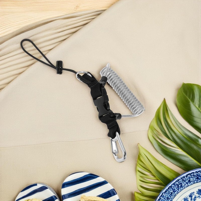 Scuba Diving Anti-lost Lanyard with Stainless Steel Safety Tether and Quick Release Buckle for Underwater Cameras and Dive Lights, Spring Coiled Strap for Scuba Gear in Silver Gray - Image 5