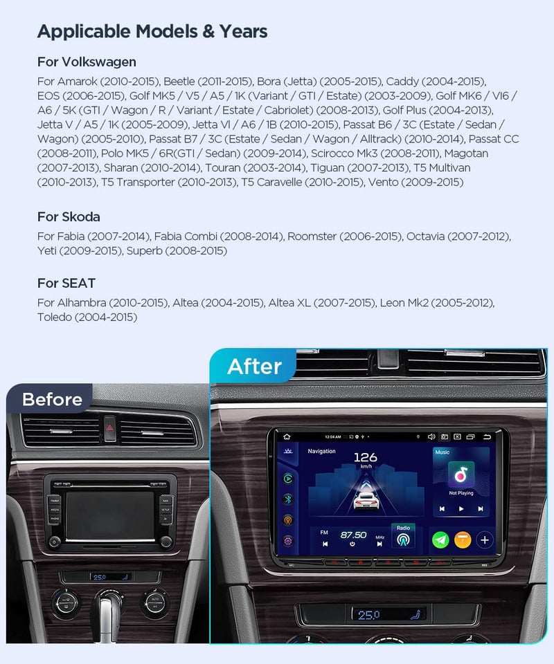 Xtrons ستيريو سيارة XTRONS لسيارات فولكس فاجن EOS جولف، أندرويد 14 ثماني النواة 6GB+128GB راديو سيارة، شاشة تعمل باللمس QLED IPS بحجم 9 بوصات نظام تحديد المواقع GPS للمركبة وحدة رأس بلوتوث مدمجة DSP كار بلاي أندرويد أوتو 4G LTE - Image 2