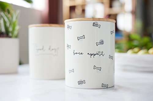Pearhead Ceramic Bone Appétit Dog Treat Jar, Holds 4 Cups, Stoneware and Wood Canister, Neutral Pet Biscuit Storage with Airtight Freshness Seal, Dishwasher Safe - Image 4