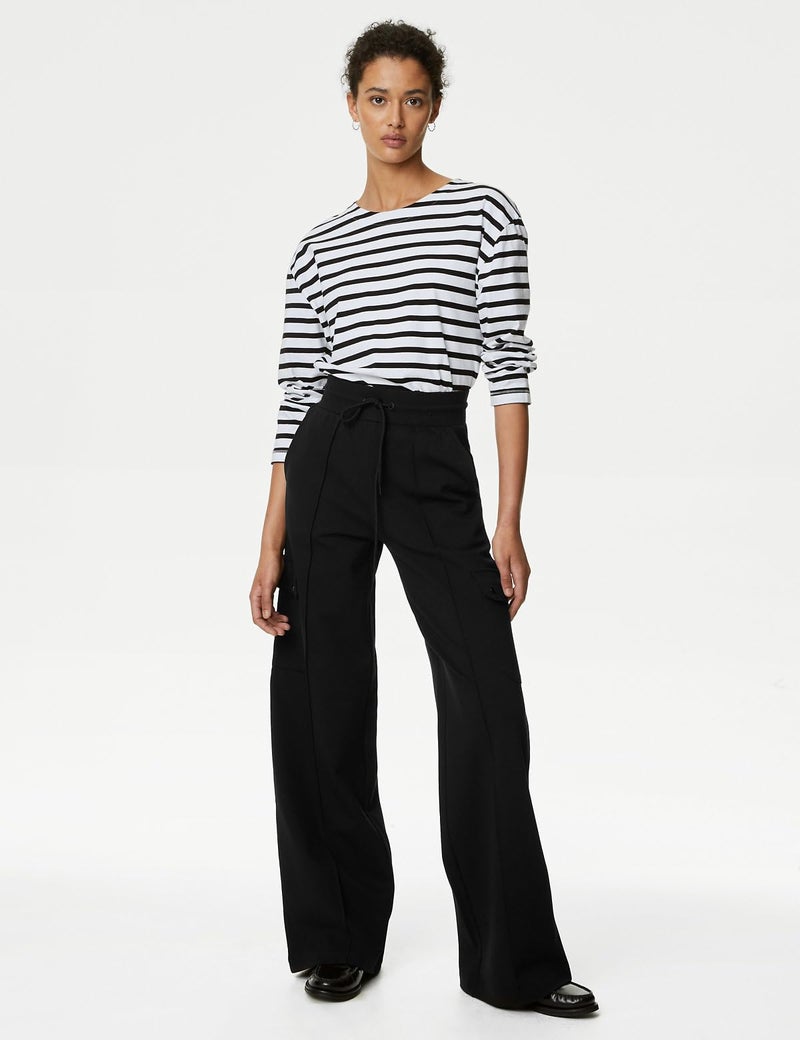 Marks & Spencer Ponte Utility Wide Leg Trousers Black - Image 2