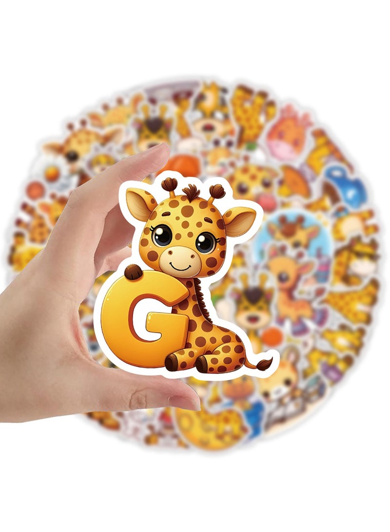 50pcs Cute Giraffe Stickers Waterproof Vinyl Cartoon Animal Decal Children and Adolescents Water Bottle Laptop Skateboard Guitar Luggage Diary Scrapbook Bicycle Bumper Mobile Phone - Image 3