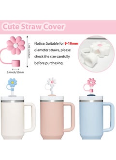 RTYY 10 PCS Stanley Cup Accessories Set Including 6 Pcs Silicone Spill Proof Stopper, 3 Pcs 10mm Flower Straw Cover Cap, 1 Pcs Bling Silicone Boot Sleeve for Stanley Cup Stanley 40oz & 30oz Tumbler  - Image 2