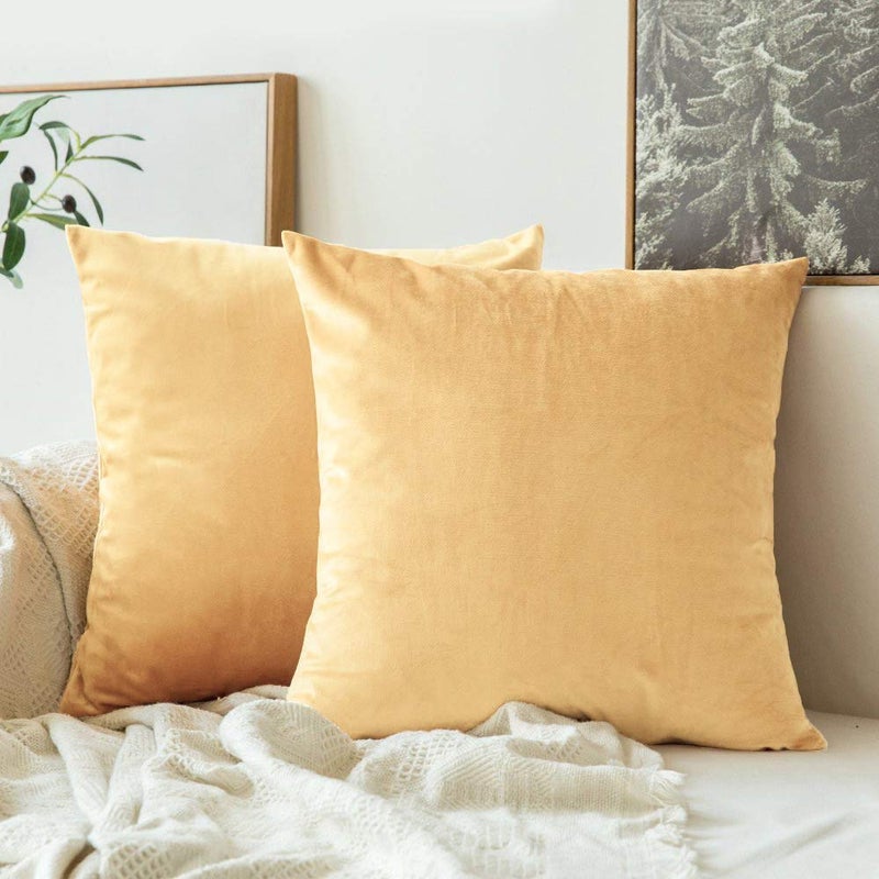 Khooti Fabric Velvet Cushion Cover, | 26x26 Inch, Wheat - Pack of 2 | Solid Plain Soft & Smooth, Decorative Cushion Covers for Living Room, Bedroom, Couches, Chairs, Sofas, Beds & Home Decor - Image 5