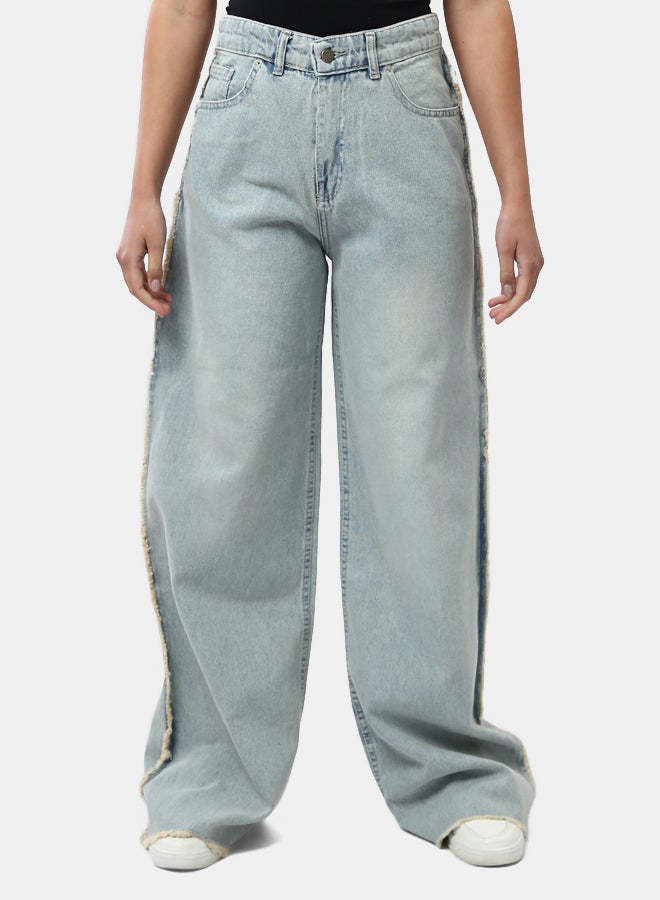 RAVIN Wide Leg Jeans with Side Raw Seam Detail - Image 1