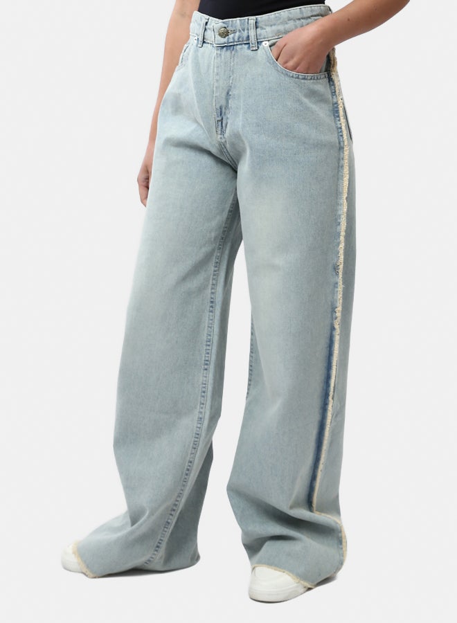 RAVIN Wide Leg Jeans with Side Raw Seam Detail - Image 2
