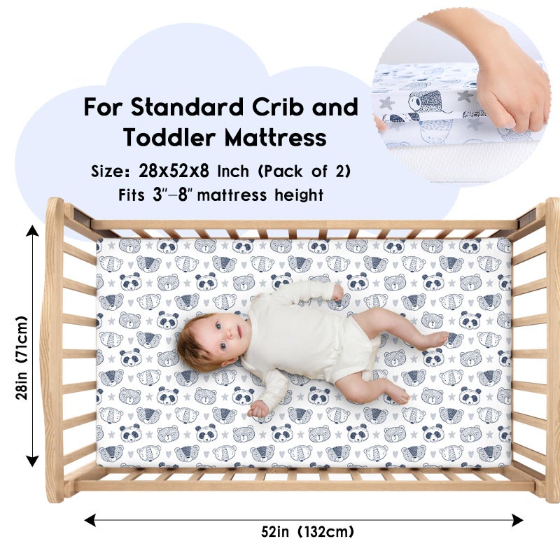 Yoofoss Baby Crib Sheets for Boys Girls, Fitted Crib Sheet 2 Pack for Standard Crib and Toddler Mattress, Super Soft Microfiber Baby Sheet 28x52x8in(Panda) - Image 2