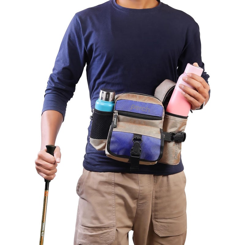 perch Waist Bag with Insulated (Hot and Cold) Detachable Bottle Holder-Multi-Utility Travel Sling Bag for Men - Perfect for Hiking, Trekking, and Camping -Water Resistant (Sand Brown with Blue) - Image 5