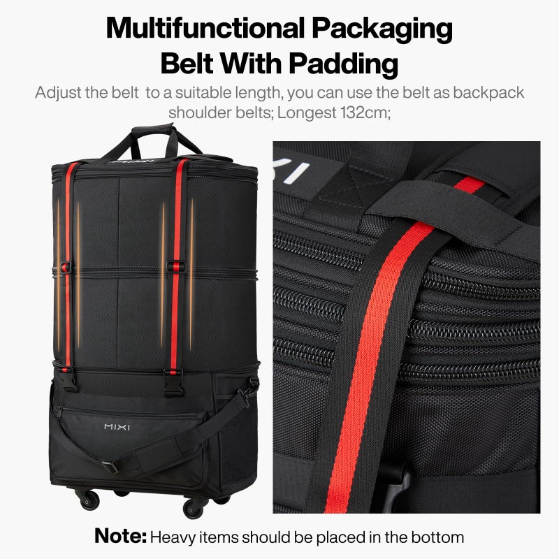 mixi Travel Bag with Wheels Expandable Foldable Luggage Bag Collapsible Rolling Travel Bag Duffel Bag Large Capacity Suitcase for Men Women, Black - Image 3
