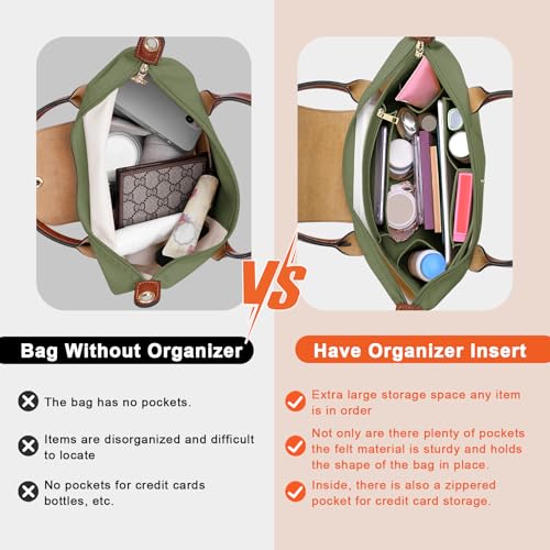 LOUKAYCCI Purse Organizer Insert for Longchamp Le Pliage L Handbag Insert Felt Long Champ Tote Bag Organizer Insert with Cup (Green, Large) - Image 3