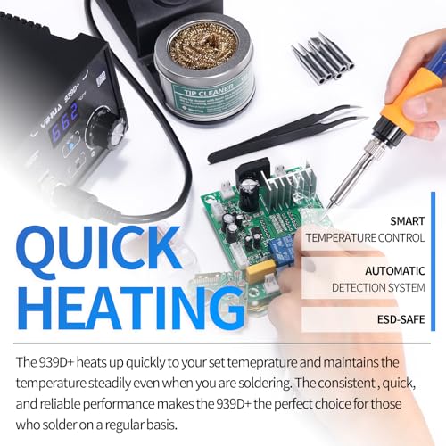 YIHUA 939D+ Digital Soldering Station, 75W Equivalent with Precision Heat Control (392°F to 896°F) and Built-in Transformer. ESD Safe, Lead Free with °C/°F display (Black) - Image 4