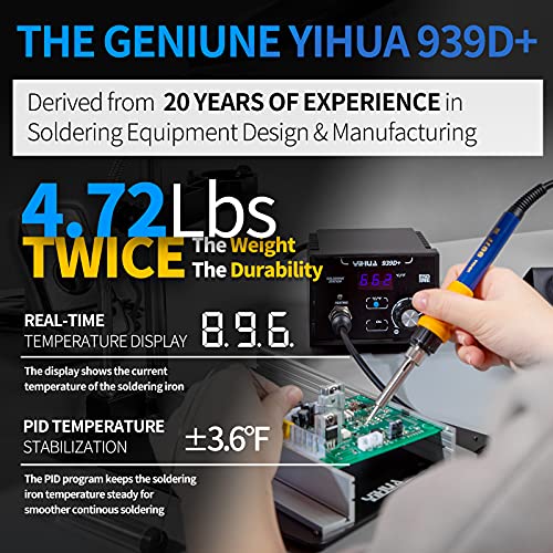 YIHUA 939D+ Digital Soldering Station, 75W Equivalent with Precision Heat Control (392°F to 896°F) and Built-in Transformer. ESD Safe, Lead Free with °C/°F display (Black) - Image 2