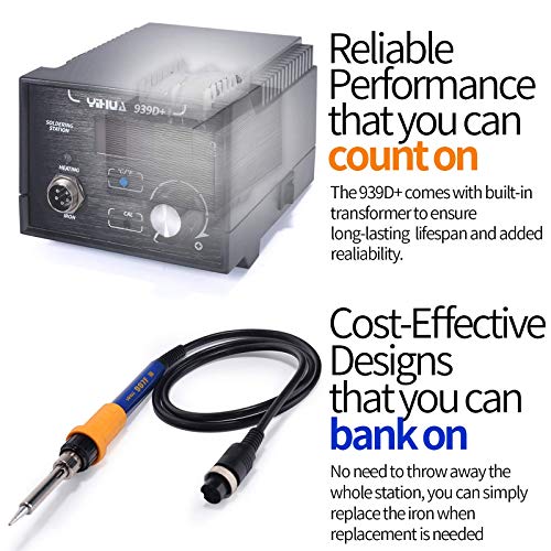 YIHUA 939D+ Digital Soldering Station, 75W Equivalent with Precision Heat Control (392°F to 896°F) and Built-in Transformer. ESD Safe, Lead Free with °C/°F display (Black) - Image 5