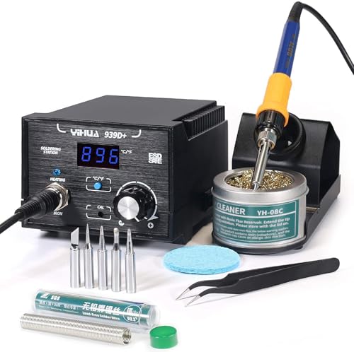 YIHUA 939D+ Digital Soldering Station, 75W Equivalent with Precision Heat Control (392°F to 896°F) and Built-in Transformer. ESD Safe, Lead Free with °C/°F display (Black) - Image 1